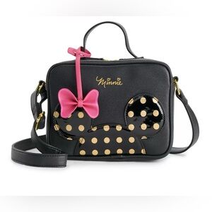NWT Danielle Nicole Disney Minnie Mouse gold and black polka dot crossbody